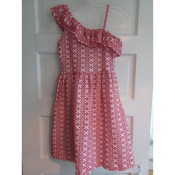 Janie and Jack Other - Janie & Jack eyelet one shoulder dress 12 red white cotton party wedding